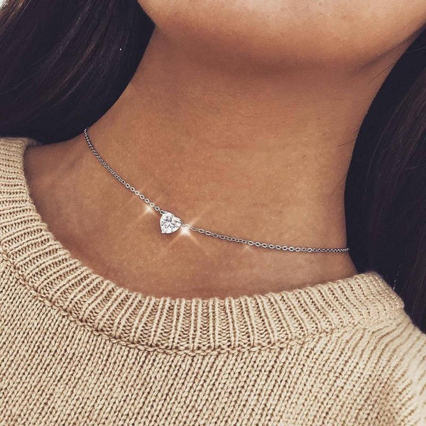 Colar Choker Coração com Diamante em Zircônia - Banhado - Fino Brilho